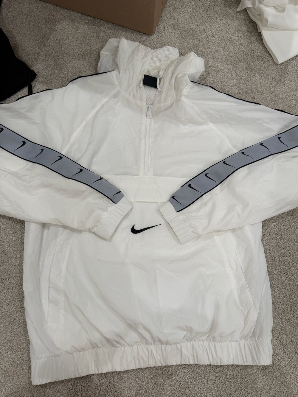 Nike White Hooded Pullover Jacket with Black Label